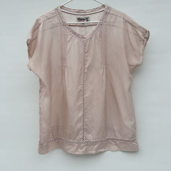Johnny Was Pete & Greta Silk Embroidered Blush Pink Short Sleeve Blouse Shirt XS - Picture 2 of 8